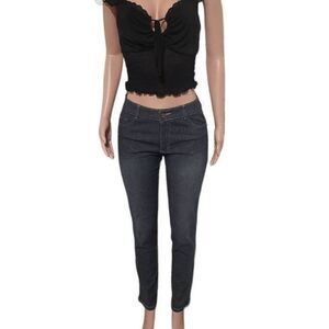 Xclusive mid rise Denim distress gray straight with back pockets design Pants si